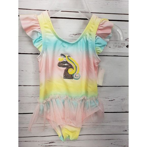 Lemon Kiss Toddler girls 18 months 1 piece swimsuit pink tyedye unicorn swimwear - Picture 8 of 8